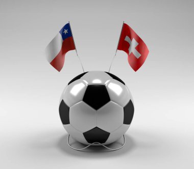 Şili - İsviçre Futbol Bayrakları, Beyaz Arkaplan - 3D Render