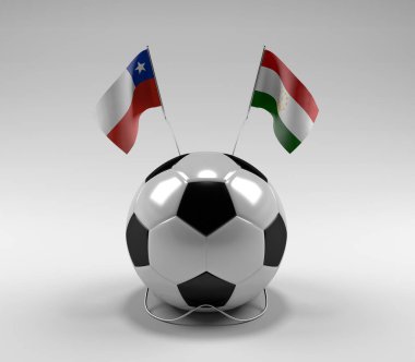 Şili - Tacikistan Futbol Bayrakları, Beyaz Arkaplan - 3D Render