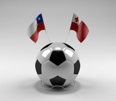 Şili - Tonga Futbol Bayrakları, Beyaz Arkaplan - 3D Render