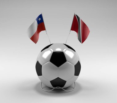 Şili - Trinidad ve Tobago Futbol Bayrakları, Beyaz Arkaplan - 3D Render
