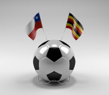 Şili - Uganda Futbol Bayrakları, Beyaz Arkaplan - 3D Render