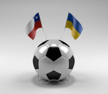 Şili - Ukrayna Futbol Bayrakları, Beyaz Arkaplan - 3D Render