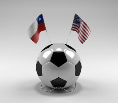 Şili - Amerika Birleşik Devletleri Futbol Bayrakları, Beyaz Arkaplan - 3D Render