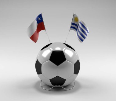 Şili - Uruguay Futbol Bayrakları, Beyaz Arkaplan - 3D Render