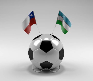 Şili - Özbekistan Futbol Bayrakları, Beyaz Arkaplan - 3D Render