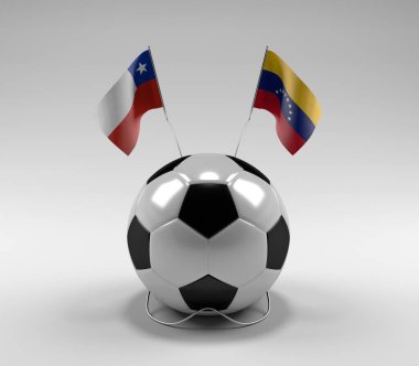 Şili - Venezuela Futbol Bayrakları, Beyaz Arkaplan - 3D Render