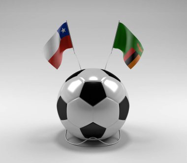Şili - Zambiya Futbol Bayrakları, Beyaz Arkaplan - 3D Render