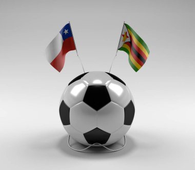 Şili - Zimbabve Futbol Bayrakları, Beyaz Arkaplan - 3D Render
