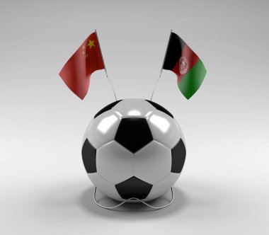 Çin - Afganistan Futbol Bayrakları, Beyaz Arkaplan - 3D Yapılandırma