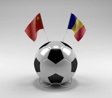 Çin - Andorra Futbol Bayrakları, Beyaz Arkaplan - 3D Render