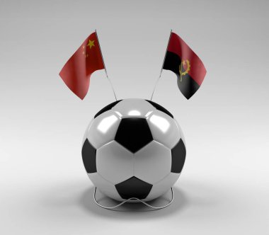 Çin - Angola Futbol Bayrakları, Beyaz Arkaplan - 3D Render