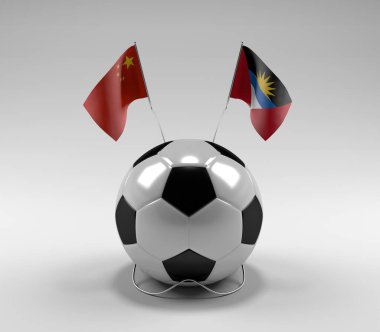 Çin - Antigua ve Barbuda Futbol Bayrakları, Beyaz Arkaplan - 3D Render