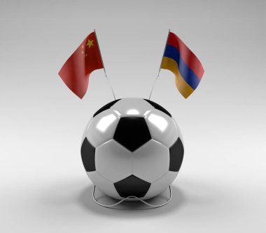 Çin - Ermenistan Futbol Bayrakları, Beyaz Arkaplan - 3D Render