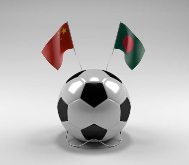 Çin - Bangladeş Futbol Bayrakları, Beyaz Arkaplan - 3D Render