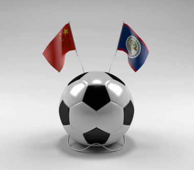 Çin - Belize Futbol Bayrakları, Beyaz Arkaplan - 3D Yapılandırma