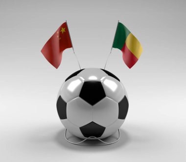 Çin - Benin Futbol Bayrakları, Beyaz Arkaplan - 3D Render