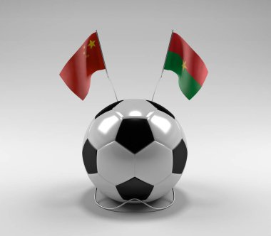 Çin - Burkina-Faso Futbol Bayrakları, Beyaz Arkaplan - 3D Render