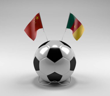 Çin - Kamerun Futbol Bayrakları, Beyaz Arkaplan - 3D Render