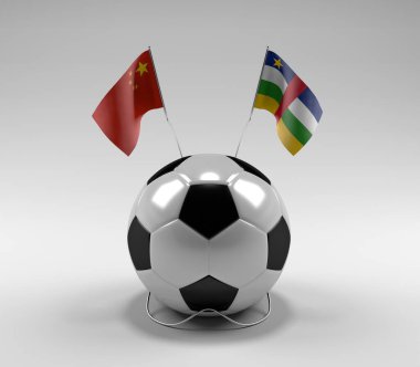Çin - Orta Afrika Cumhuriyeti Futbol Bayrakları, Beyaz Arkaplan - 3D Render