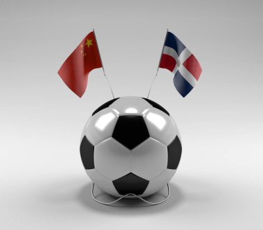 Çin - Dominik Cumhuriyeti Futbol Bayrakları, Beyaz Arkaplan - 3D Render