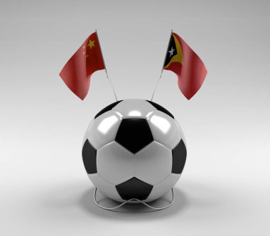 Çin - Doğu Timor Futbol Bayrakları, Beyaz Arkaplan - 3D Render