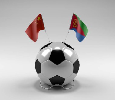 Çin - Eritre Futbol Bayrakları, Beyaz Arkaplan - 3D Render