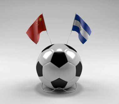 Çin - El-Salvador Futbol Bayrakları, Beyaz Arkaplan - 3D Render