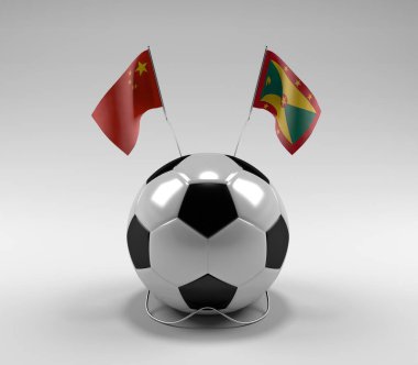 Çin - Grenada Futbol Bayrakları, Beyaz Arkaplan - 3D Renk