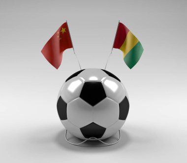Çin - Gine Futbol Bayrakları, Beyaz Arkaplan - 3D Render