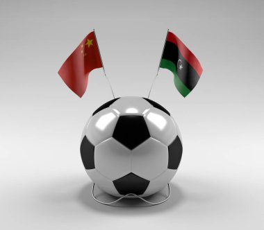 Çin - Libya Futbol Bayrakları, Beyaz Arkaplan - 3D Hazırlama