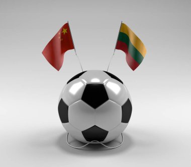 Çin - Litvanya Futbol Bayrakları, Beyaz Arkaplan - 3D Render