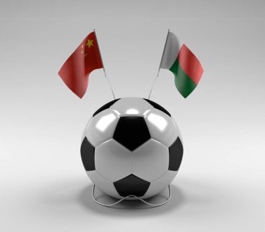 Çin - Madagaskar Futbol Bayrakları, Beyaz Arkaplan - 3D Render