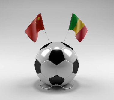 Çin - Mali Futbol Bayrakları, Beyaz Arkaplan - 3D Render