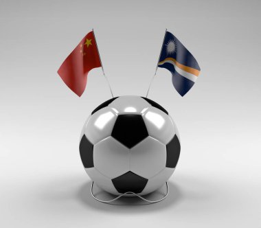 Çin - Marshall Adaları Futbol Bayrakları, Beyaz Arkaplan - 3D Render