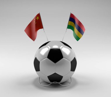 Çin - Mauritius Futbol Bayrakları, Beyaz Arkaplan - 3D Render