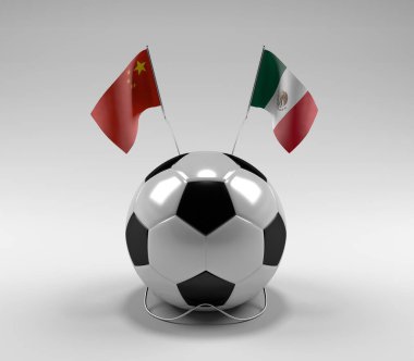 Çin - Meksika Futbol Bayrakları, Beyaz Arkaplan - 3D Render