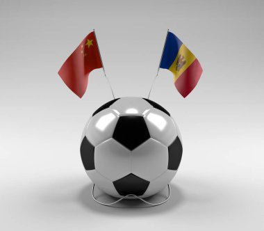 Çin - Moldova Futbol Bayrakları, Beyaz Arkaplan - 3D Render