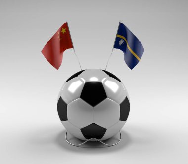 Çin - Nauru Futbol Bayrakları, Beyaz Arkaplan - 3D Render