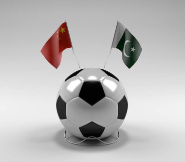 Çin - Pakistan Futbol Bayrakları, Beyaz Arkaplan - 3D Yapılandırma