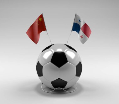 Çin - Panama Futbol Bayrakları, Beyaz Arkaplan - 3D Render