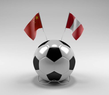 Çin - Peru Futbol Bayrakları, Beyaz Arkaplan - 3D Yapılandırma
