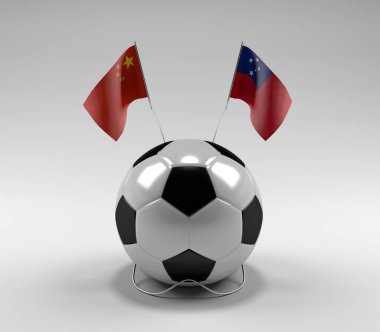 Çin - Samoa Futbol Bayrakları, Beyaz Arkaplan - 3D Render