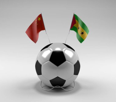 Çin - Sao-Tome-Principe Futbol Bayrakları, Beyaz Arkaplan - 3D Render