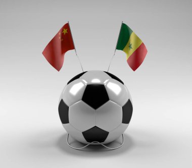 Çin - Senegal Futbol Bayrakları, Beyaz Arkaplan - 3D Render