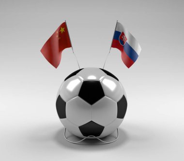 Çin - Slovakya Futbol Bayrakları, Beyaz Arkaplan - 3D Render