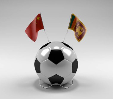 Çin - Sri-Lanka Futbol Bayrakları, Beyaz Arkaplan - 3D Render
