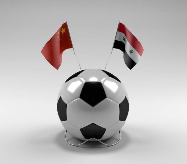 Çin - Suriye Futbol Bayrakları, Beyaz Arkaplan - 3D Render