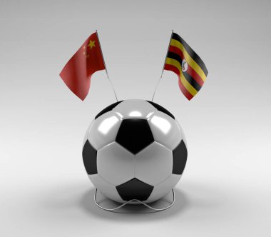 Çin - Uganda Futbol Bayrakları, Beyaz Arkaplan - 3D Render