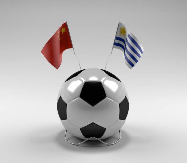 Çin - Uruguay Futbol Bayrakları, Beyaz Arkaplan - 3D Render