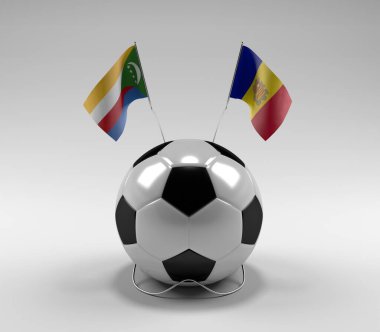 Komoros - Andorra Futbol Bayrakları, Beyaz Arkaplan - 3D Render